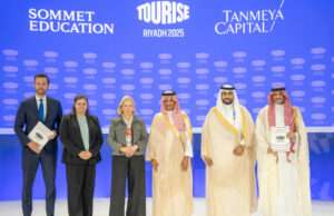 Tanmeya Capital s’allie à Sommet Education pour bâtir un écosystème de formation hôtelier en Arabie saoudite Adrian Artimov, Chief Commercial Officer Sommet Education, Marie-Claude Mathieu, member of Sommet Education board and Group General Counsel, Ms. Yasmine Chatila Zwahlen, Ambassador of Switzerland to the Kingdom, Mr. Ahmed bin Aqil Al-Khateeb, Minister of Tourism, Mr. Mohamed Musaiqer, Chairman of the Board, Tanmeya Capital, Mr. Yassir Al-Sharif, Project Sponsor of the Tanmeya Hospitality & Tourism Fund