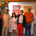 Marie Céline Audigane, Shahram Nabati, Emma Henriot, Christelle Marchal, maire de Malleval, Thierry Lambert, Serge RAULT, maire de Saint-Pierre-de-Bœuf, à l'expo à la Galerie d'Art Emma