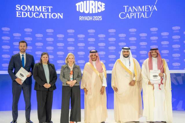 Adrian Artimov, Chief Commercial Officer Sommet Education, Marie-Claude Mathieu, member of Sommet Education board and Group General Counsel, Ms. Yasmine Chatila Zwahlen, Ambassador of Switzerland to the Kingdom, Mr. Ahmed bin Aqil Al-Khateeb, Minister of Tourism, Mr. Mohamed Musaiqer, Chairman of the Board, Tanmeya Capital, Mr. Yassir Al-Sharif, Project Sponsor of the Tanmeya Hospitality & Tourism Fund
