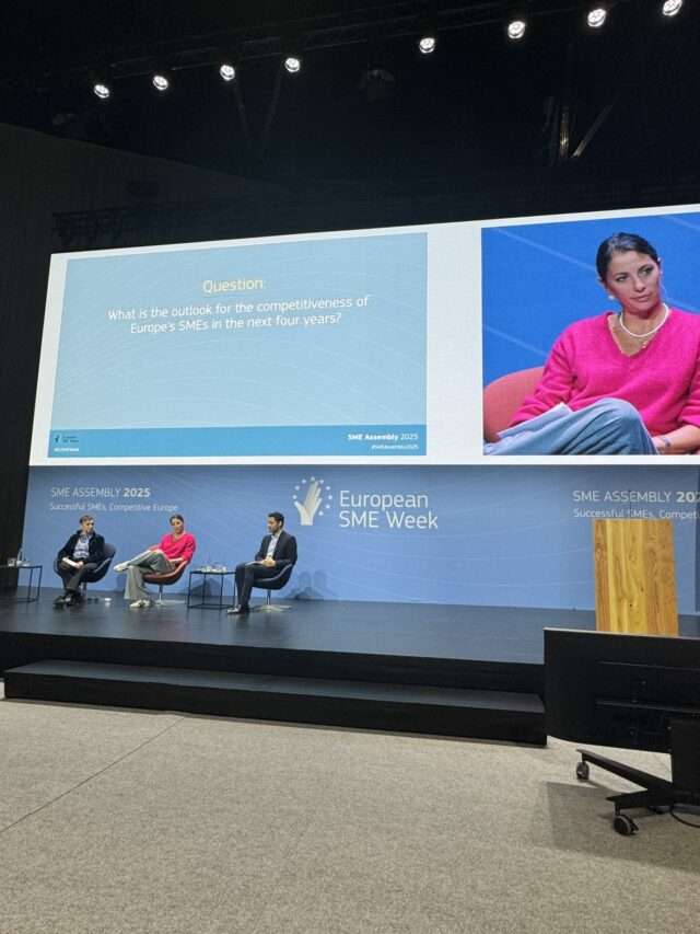 The SME “Competitive Enterprise” Panel — From left to right: Prof. Friederike Welter (President, IfM Bonn), Emilie Prouzet (President, INT Section, European Economic and Social Committee), and Keylany Hassine (CEO, Istya)