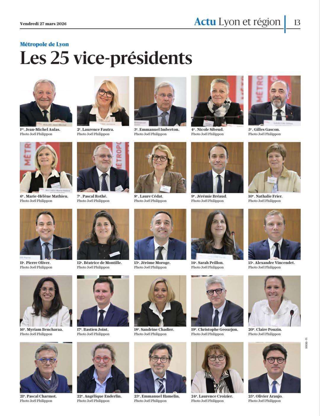 Les 25 vice-présidents de la Métropole de Lyon engagés aux côtés de la Présidente Véronique Sarselli. - Crédit Le Progrès